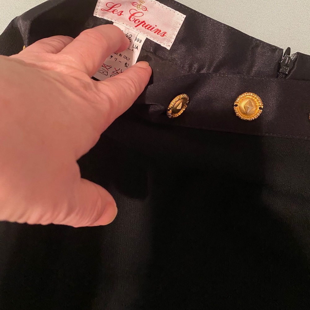 $285 New VTG Les Copains 42 4 6 Skirt Tuxedo Stripe Black Pencil Wool Gold MCM - Picture 3 of 3